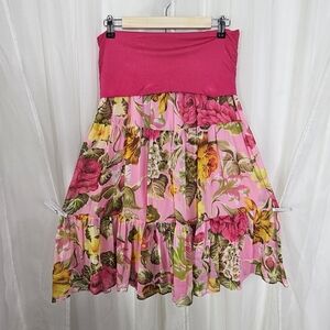 Dorit Sade Israel Georgette Skirt Pink and Yellow Floral A-Line Skirt New Med